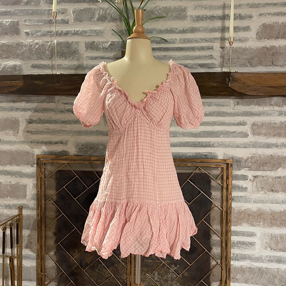 LoveShackFancy pink cotton checked dress